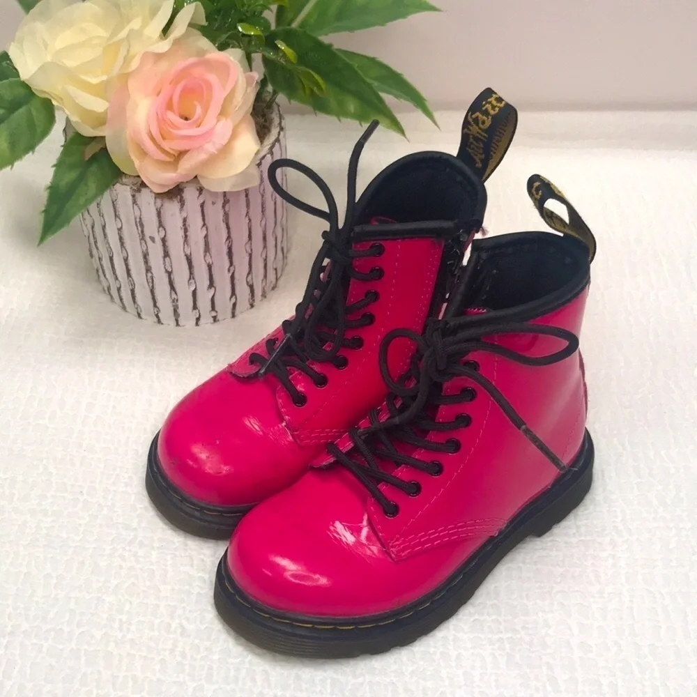 Dr. Martens AirWair Hot Pink Lace Up Boots Size 8 Childrens